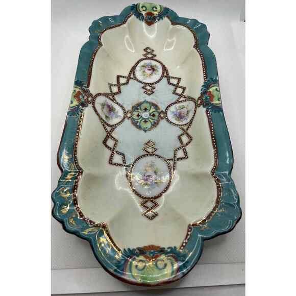 Antique Nagoya Nippon Raised Paint NPSK Moriage Plate Embossed 12x5 READ - Picture 3 of 10